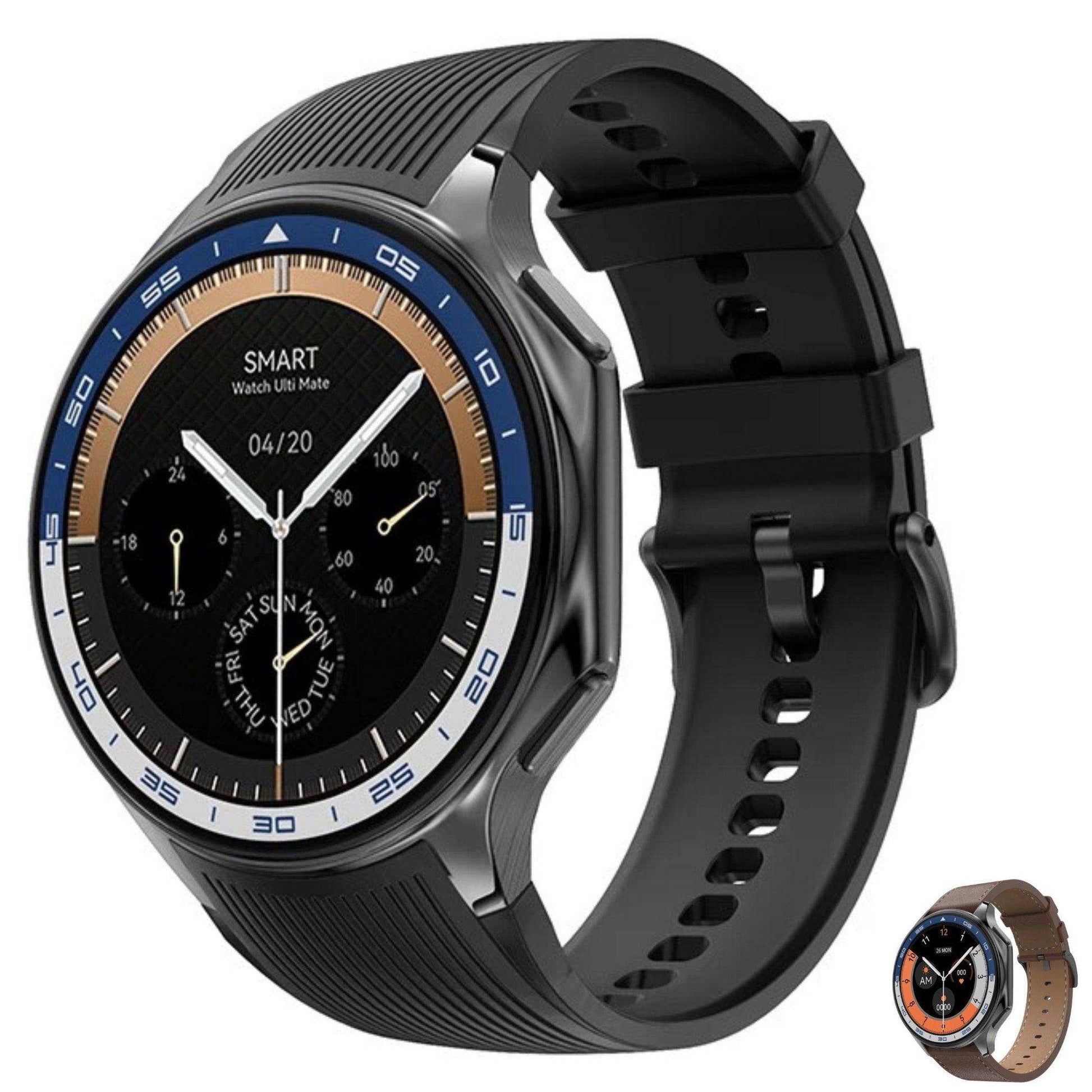 TUTT Classic AMOLED Ultra-Slim/Light 1.43" HD Smart Watch for Men | 4GB RAM AI | 3 Straps Premium Leather & Rubber | Always-On Dial Smartwatch - www.Shopthatapp.com