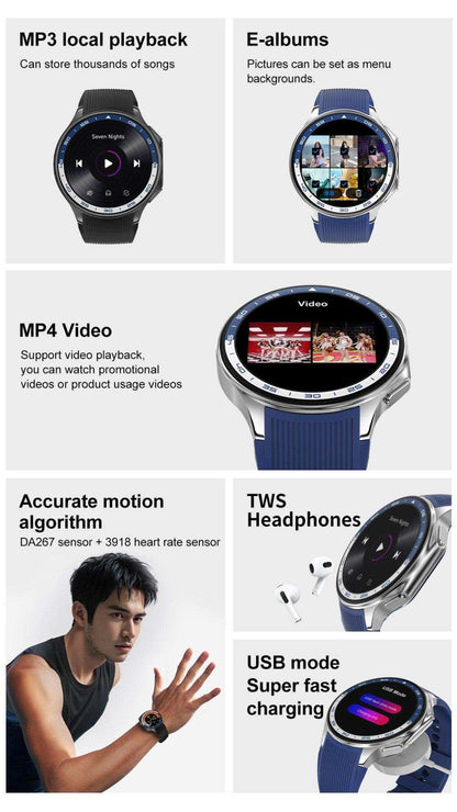 TUTT Classic AMOLED Ultra-Slim/Light 1.43" HD Smart Watch for Men | 4GB RAM AI | 3 Straps Premium Leather & Rubber | Always-On Dial Smartwatch - www.Shopthatapp.com