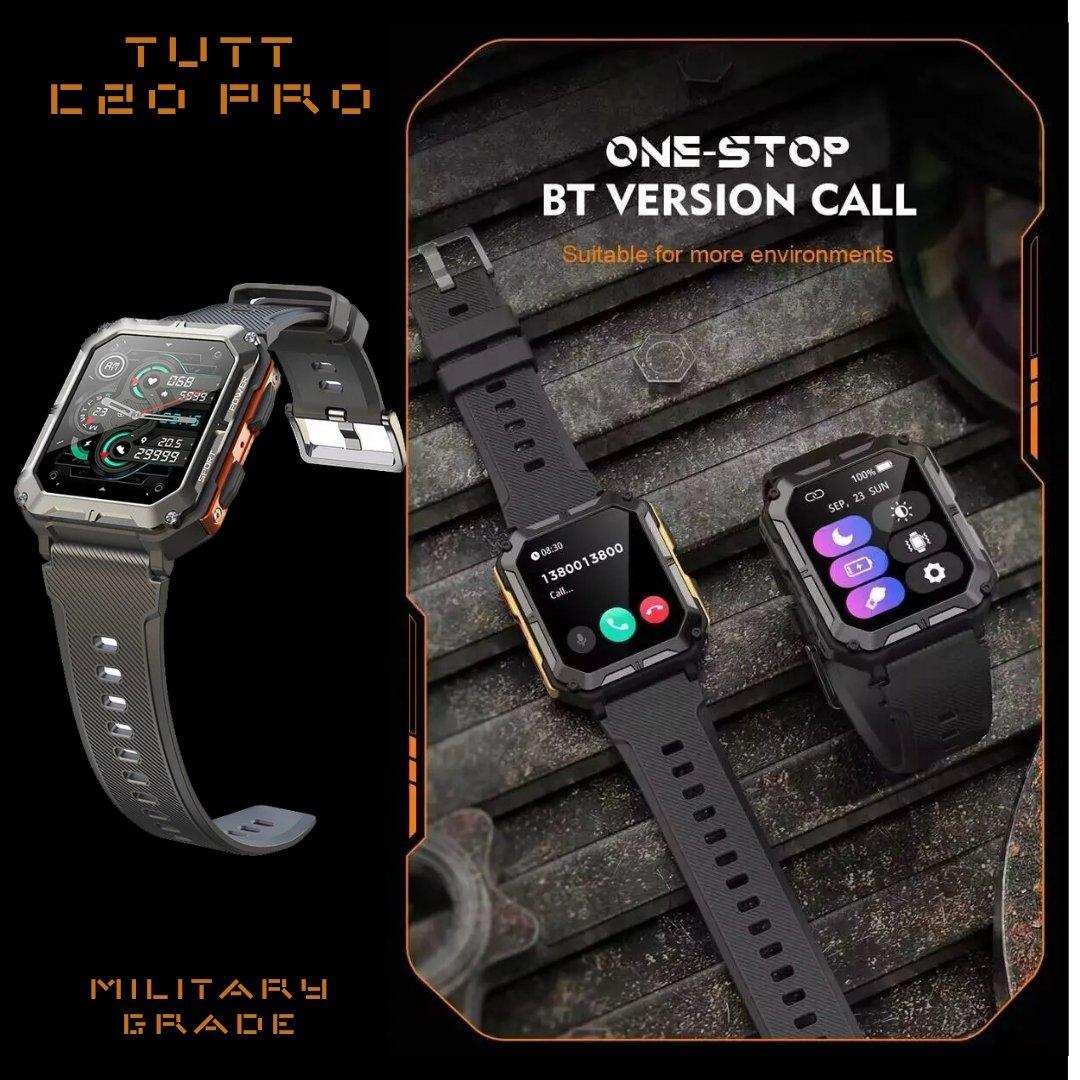 TUTT Smartwatch for Men Military Rugged | Speaker Pedometer IP68 Waterproof 1.83'' HD Tactical Smart Watch Fitness and Health Tracking Long Battery Life C20-Pro - www.Shopthatapp.com