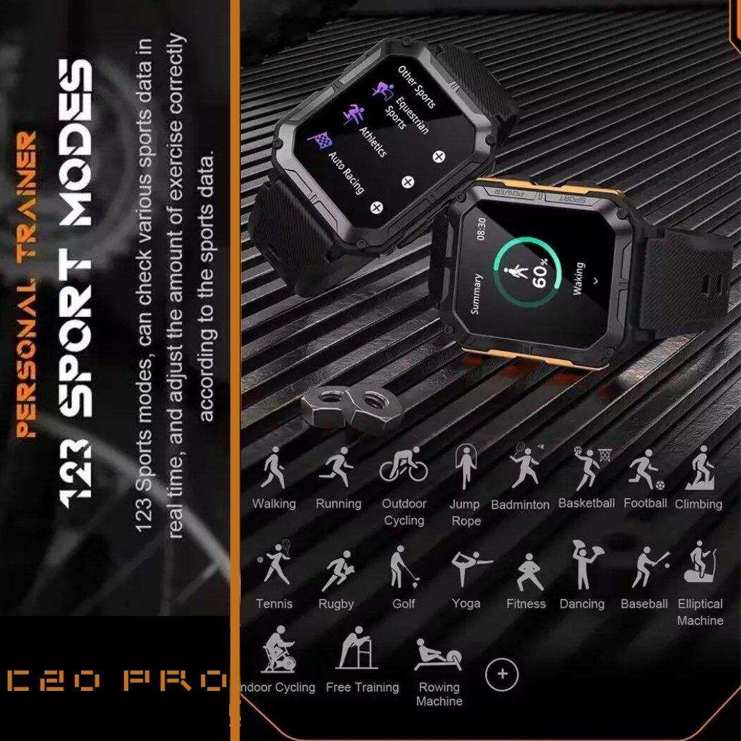 TUTT Smartwatch for Men Military Rugged | Speaker Pedometer IP68 Waterproof 1.83'' HD Tactical Smart Watch Fitness and Health Tracking Long Battery Life C20-Pro - www.Shopthatapp.com