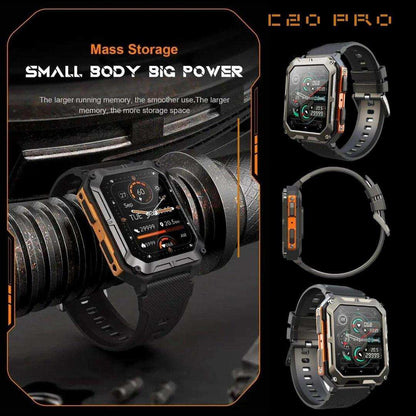 TUTT Smartwatch for Men Military Rugged | Speaker Pedometer IP68 Waterproof 1.83'' HD Tactical Smart Watch Fitness and Health Tracking Long Battery Life C20-Pro - www.Shopthatapp.com