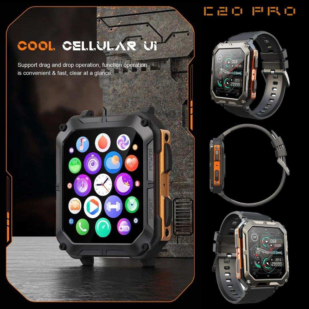 TUTT Smartwatch for Men Military Rugged | Speaker Pedometer IP68 Waterproof 1.83'' HD Tactical Smart Watch Fitness and Health Tracking Long Battery Life C20-Pro - www.Shopthatapp.com