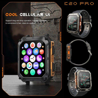TUTT Smartwatch for Men Military Rugged | Speaker Pedometer IP68 Waterproof 1.83'' HD Tactical Smart Watch Fitness and Health Tracking Long Battery Life C20-Pro - www.Shopthatapp.com