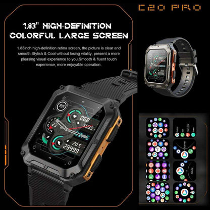 TUTT Smartwatch for Men Military Rugged | Speaker Pedometer IP68 Waterproof 1.83'' HD Tactical Smart Watch Fitness and Health Tracking Long Battery Life C20-Pro - www.Shopthatapp.com