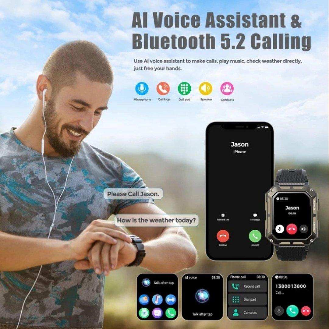 TUTT Smartwatch for Men Military Rugged | Speaker Pedometer IP68 Waterproof 1.83'' HD Tactical Smart Watch Fitness and Health Tracking Long Battery Life C20-Pro - www.Shopthatapp.com