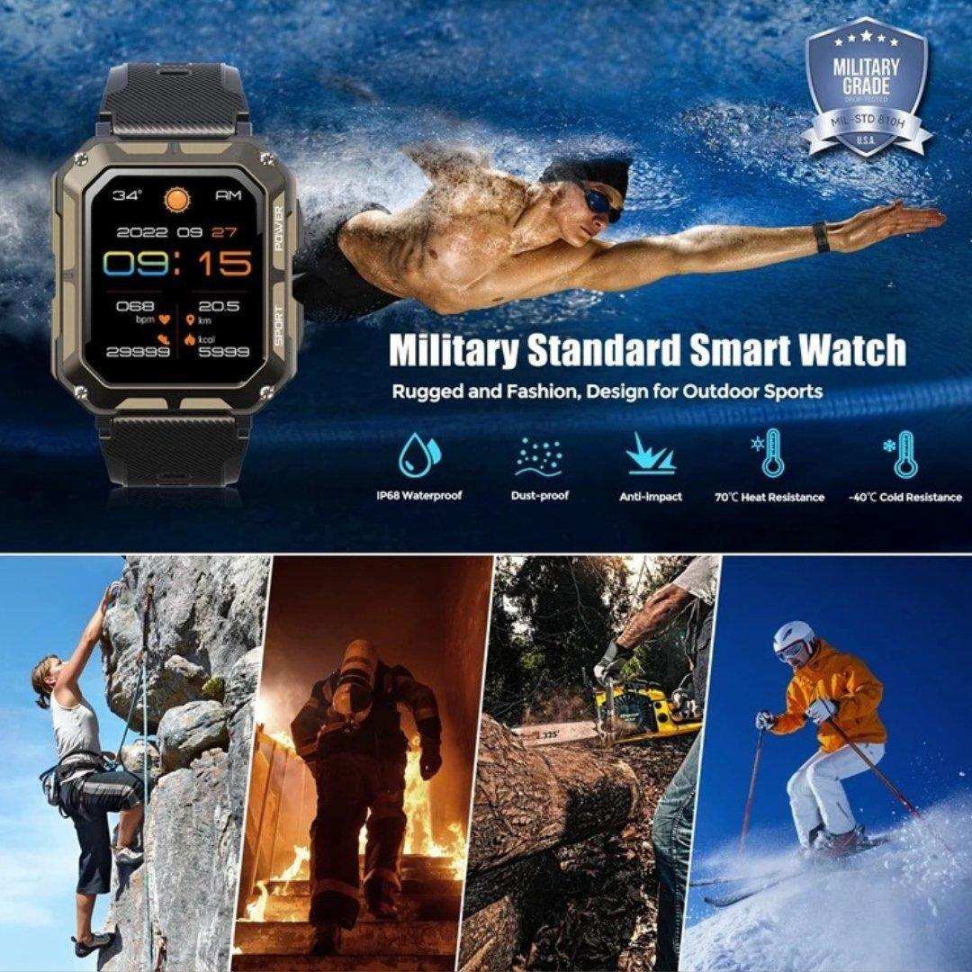 TUTT Smartwatch for Men Military Rugged | Speaker Pedometer IP68 Waterproof 1.83'' HD Tactical Smart Watch Fitness and Health Tracking Long Battery Life C20-Pro - www.Shopthatapp.com