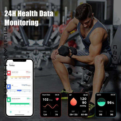 TUTT Smartwatch for Men Military Rugged | Speaker Pedometer IP68 Waterproof 1.83'' HD Tactical Smart Watch Fitness and Health Tracking Long Battery Life C20-Pro - www.Shopthatapp.com