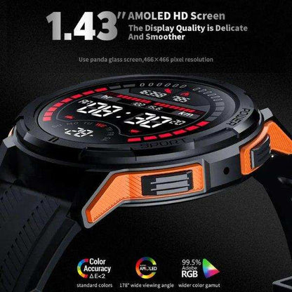 TUTT Smartwatch for Men | 1 ATM 10 Meter Depth AMOLED screen  | 410mah Long Battery Life Fitness Health Tracking Smart Watch Military Rugged  C25 - www.Shopthatapp.com