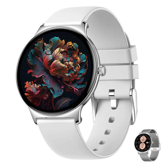 TUTT  Classic Smartwatch for Women Men AMOLED 1.43”  | Ultra-Thin Frame | Always-on-Display | Fitness Health Tracker V89 Pro | Two Straps: Steel & Rubber | Smart Watch for Android iOS - www.Shopthatapp.com