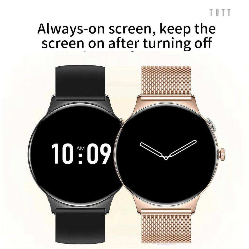 TUTT  Classic Smartwatch for Women Men AMOLED 1.43”  | Ultra-Thin Frame | Always-on-Display | Fitness Health Tracker V89 Pro | Two Straps: Steel & Rubber | Smart Watch for Android iOS - www.Shopthatapp.com