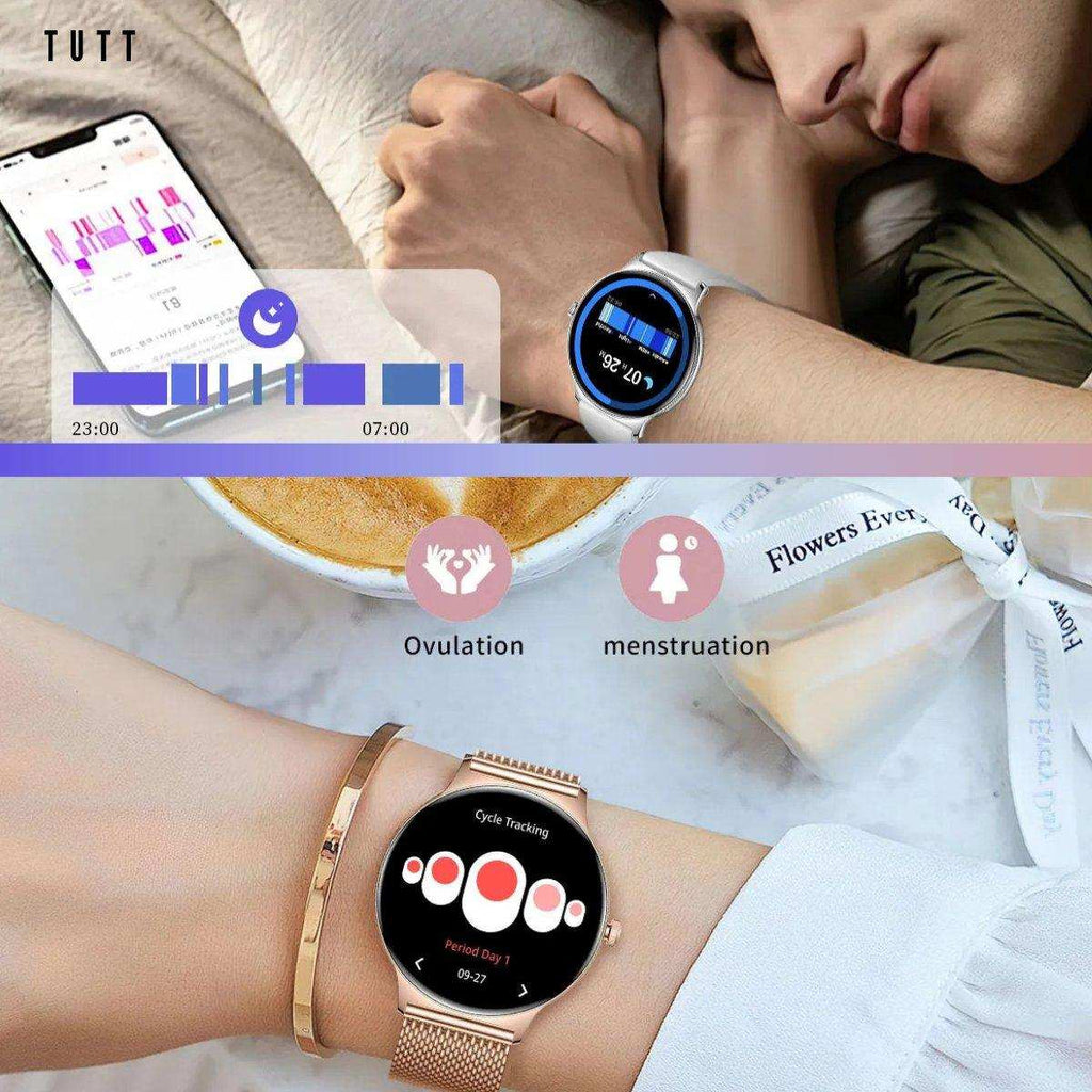 TUTT  Classic Smartwatch for Women Men AMOLED 1.43”  | Ultra-Thin Frame | Always-on-Display | Fitness Health Tracker V89 Pro | Two Straps: Steel & Rubber | Smart Watch for Android iOS - www.Shopthatapp.com