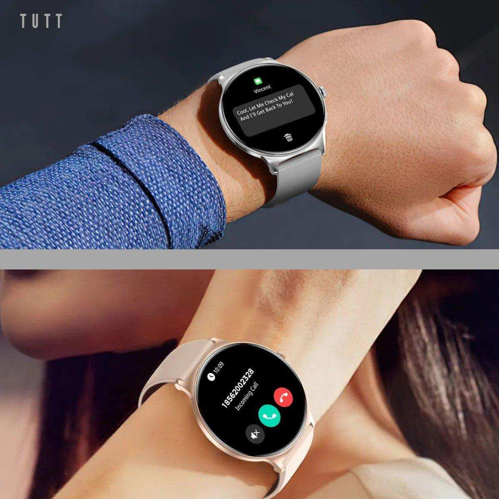 TUTT  Classic Smartwatch for Women Men AMOLED 1.43”  | Ultra-Thin Frame | Always-on-Display | Fitness Health Tracker V89 Pro | Two Straps: Steel & Rubber | Smart Watch for Android iOS - www.Shopthatapp.com