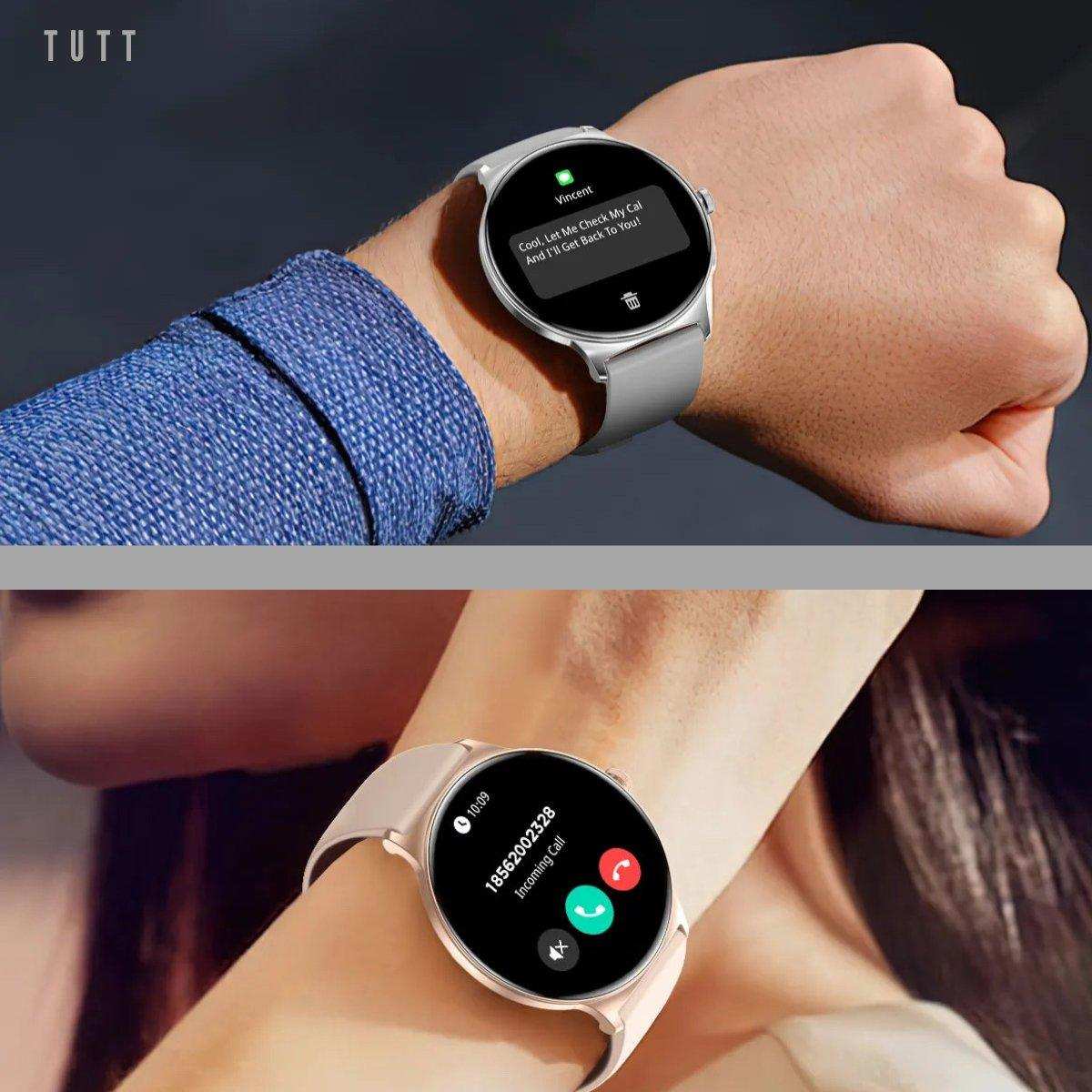 TUTT  Classic Smartwatch for Women Men AMOLED 1.43”  | Ultra-Thin Frame | Always-on-Display | Fitness Health Tracker V89 Pro | Two Straps: Steel & Rubber | Smart Watch for Android iOS - www.Shopthatapp.com
