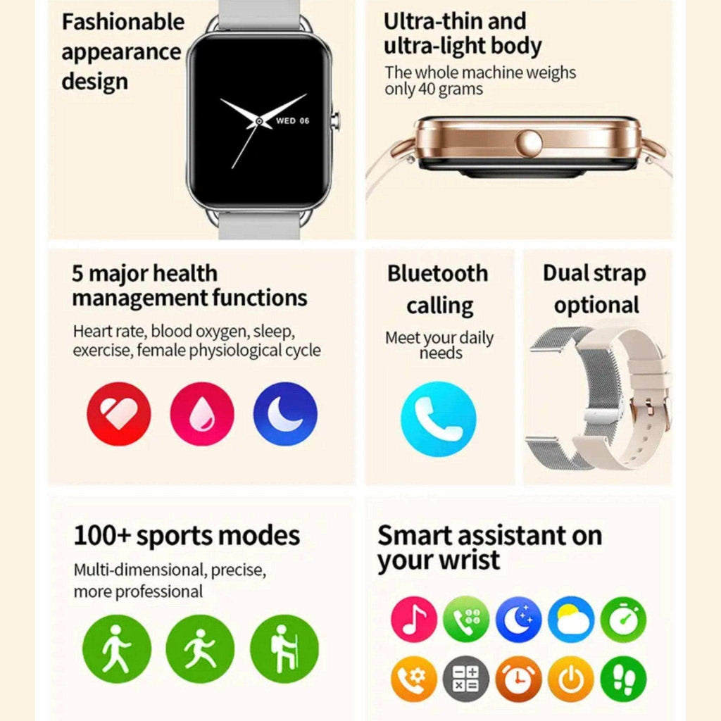 TUTT Classic Smartwatch Men Women AMOLED Touch Screen 1.65 Inch BT Calling Smart Watch Fitness Sports Tracker Rubber Straps DA2 - www.Shopthatapp.com