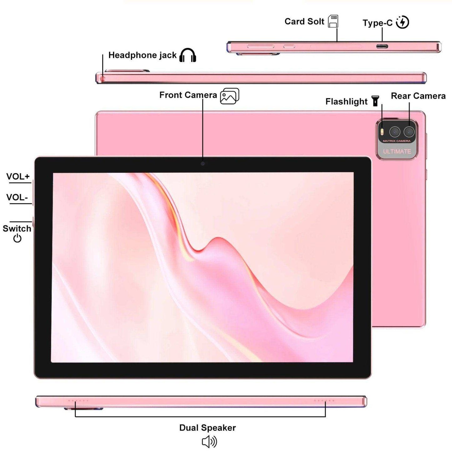 TUTT 10” Tablet Android 13 Keyboard, Mouse, Case, Stylus, 128GB ROM+12GB RAM | Dual Camera CP20 128GB SanDisk