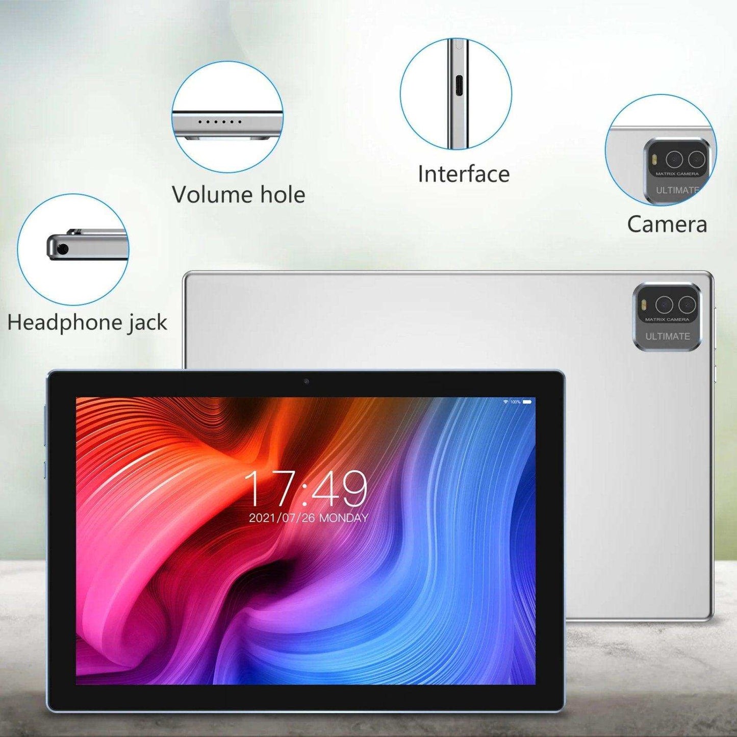 TUTT 10” Tablet Android 13 Keyboard, Mouse, Case, Stylus, 128GB ROM+12GB RAM | Dual Camera CP20 128GB SanDisk