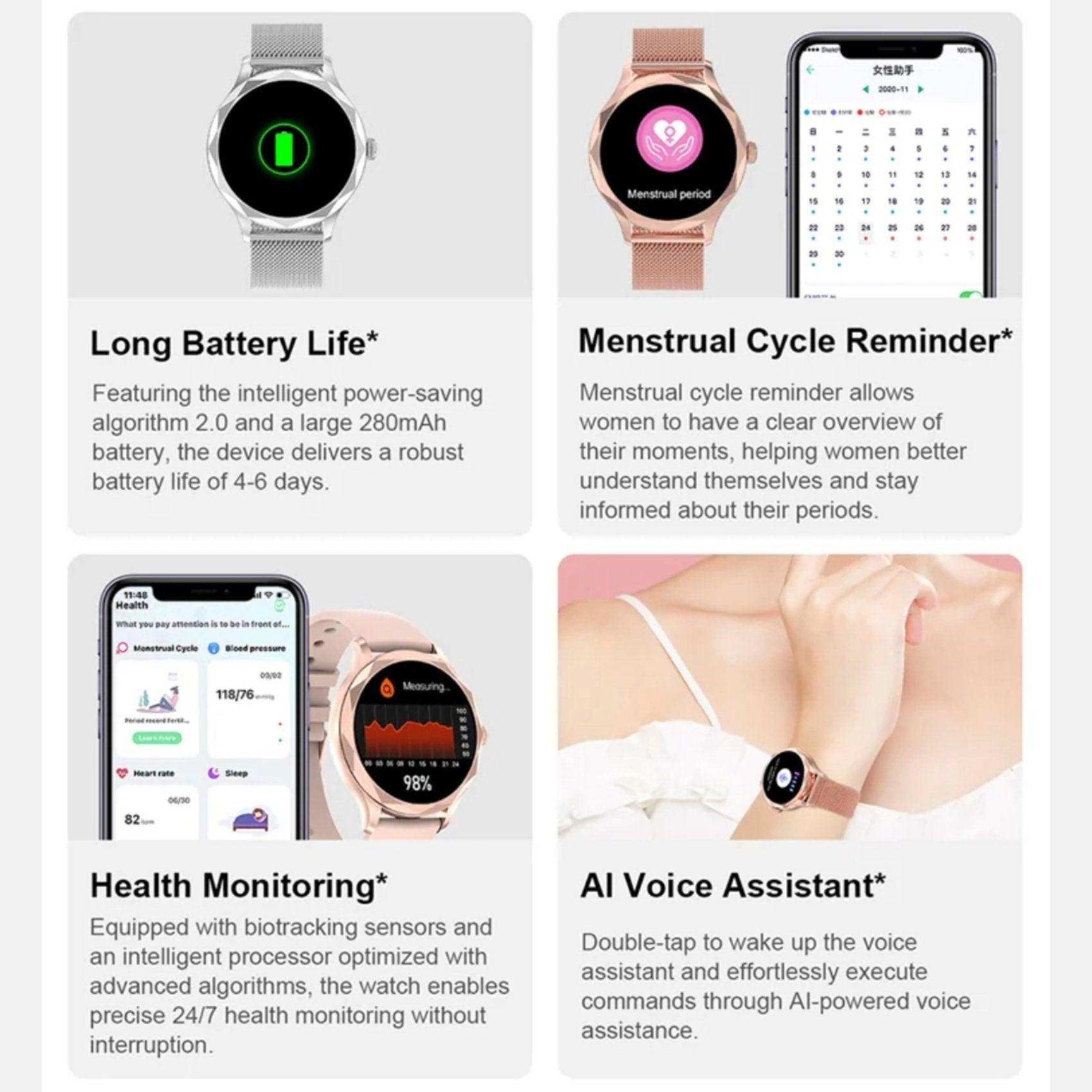 TUTT DT Women Diamond AMOLED Screen SmartWatch for Ladies Reloj Inteligente Fitness Sport Health Smart Watch Steel Straps - www.Shopthatapp.com