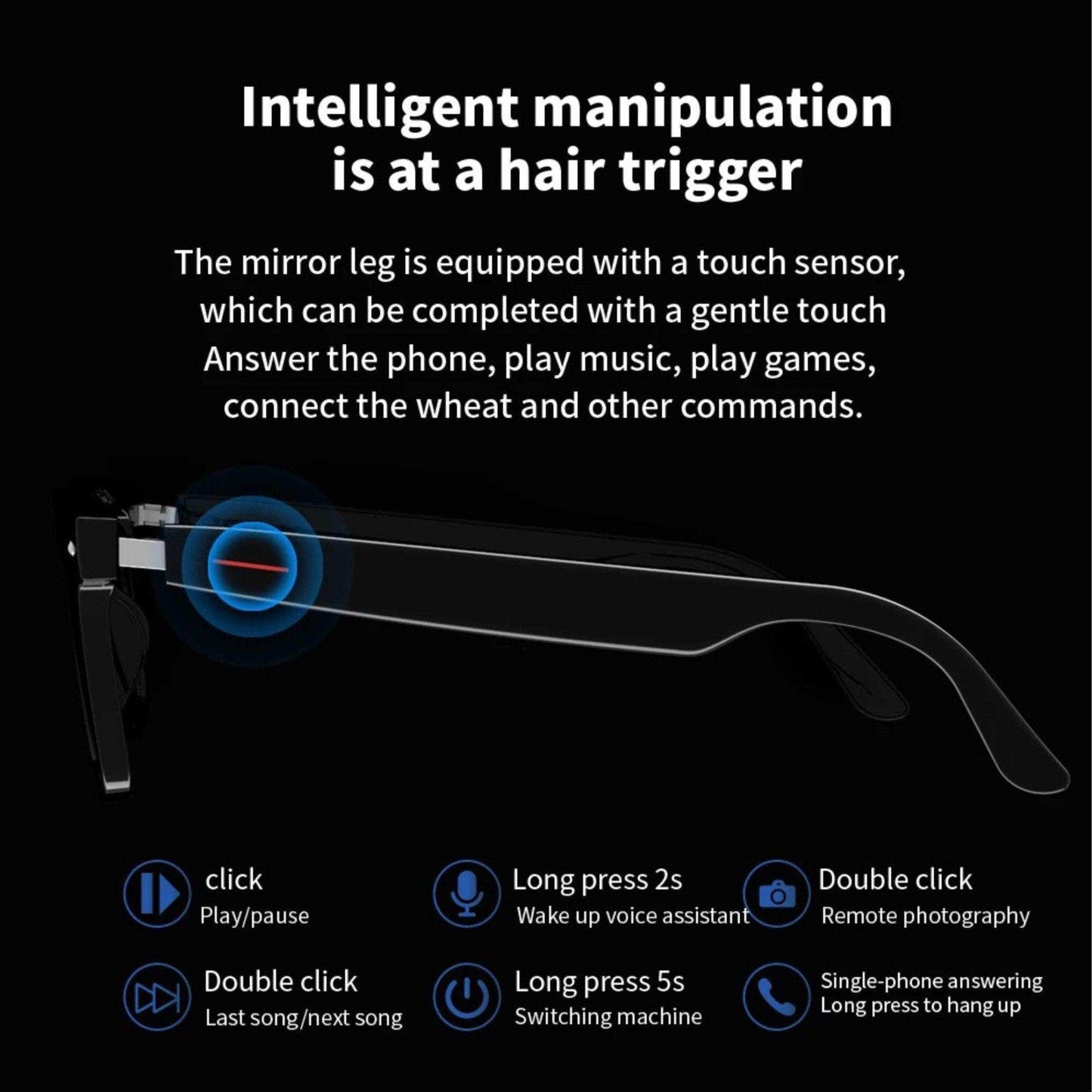 TUTT Bluetooth Smart Glasses Anti-Blue Ray UV | Wireless Call & Music AI Voice & Camera Control Sunglasses | E13 Test Kit | Replaceable With Prescription 2 Lenses - www.Shopthatapp.com