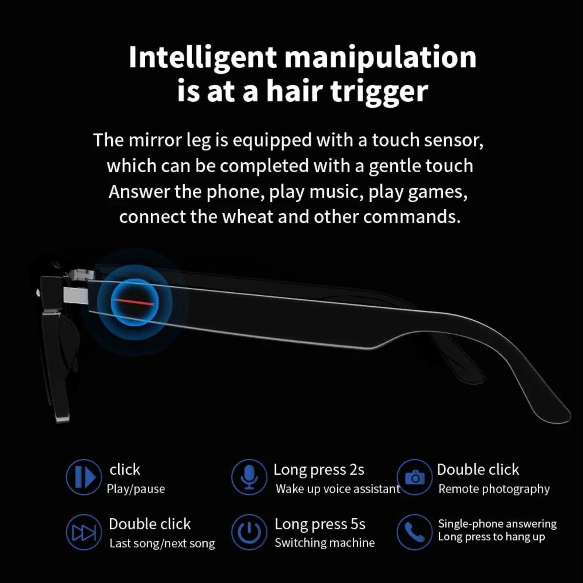 TUTT Bluetooth Smart Glasses Anti-Blue Ray UV | Wireless Call & Music AI Voice & Camera Control Sunglasses | E13-C Test Kit | Replaceable With Prescription - www.Shopthatapp.com