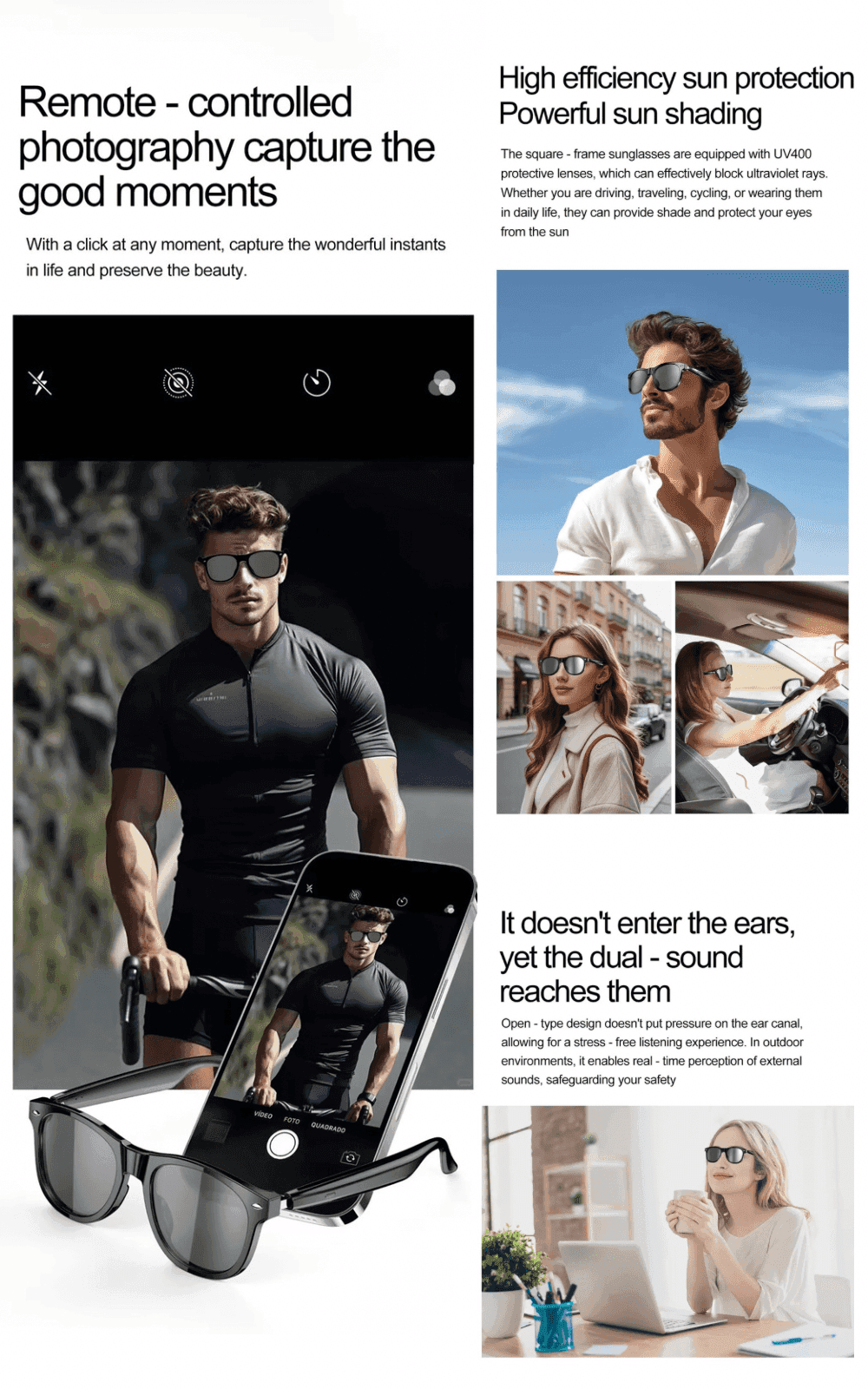 TUTT E8 Smart Bluetooth Sunglasses | AI Voice Assistance Call & Music | HD UV Protection | Anti-Blue Ray - www.Shopthatapp.com