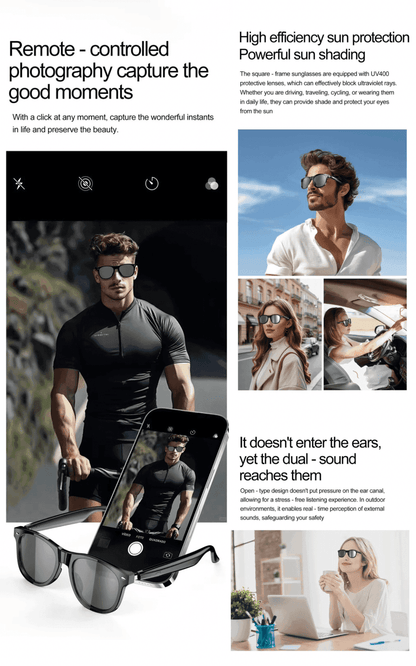 TUTT E8 Smart Bluetooth Sunglasses | AI Voice Assistance Call & Music | HD UV Protection | Anti-Blue Ray - www.Shopthatapp.com