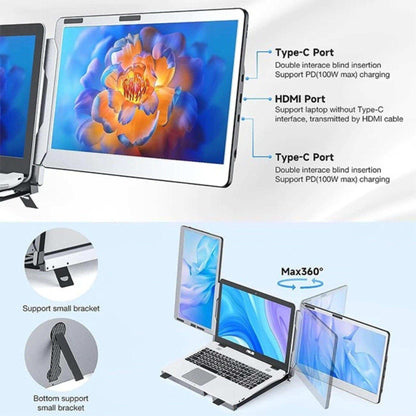 TUTT F2 Portable Laptop Monitor Screen Extender 14'' Inches  360° Rotation Stand, 1080P HD IPS Compatible Windows/Mac/Surface/Dex/Switch for 12-17” Laptop Built-In Speaker