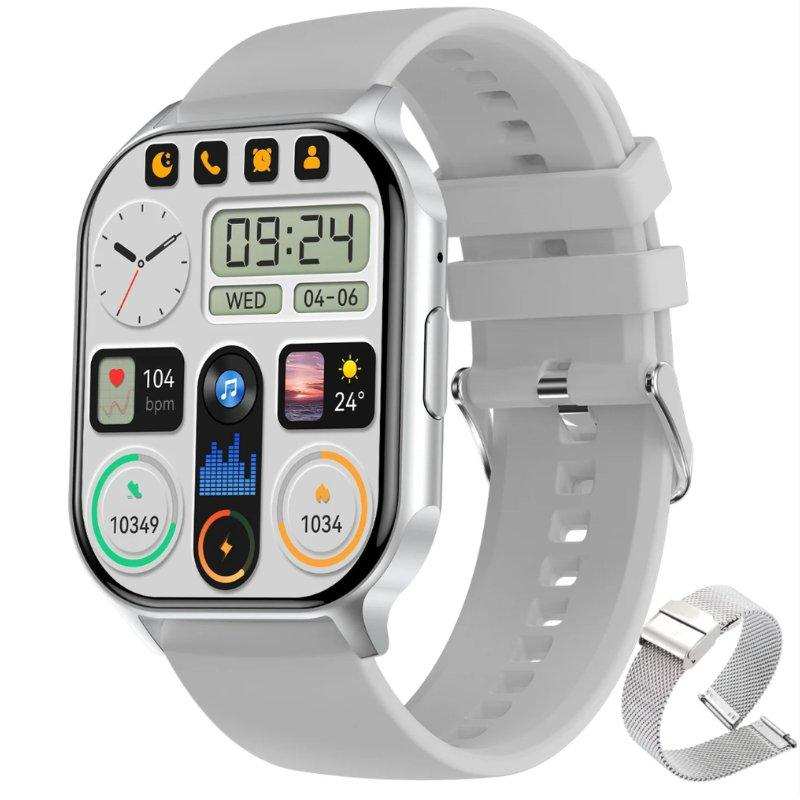 TUTT Classic Smartwatch AMOLED 2.04” Screen | GPS Exercise SpO2 Stress & Sleep Monitoring Calorie & Activity Tracker IP67 Men Women Smart Watch Two Straps Steel+ Rubber H6 - www.Shopthatapp.com