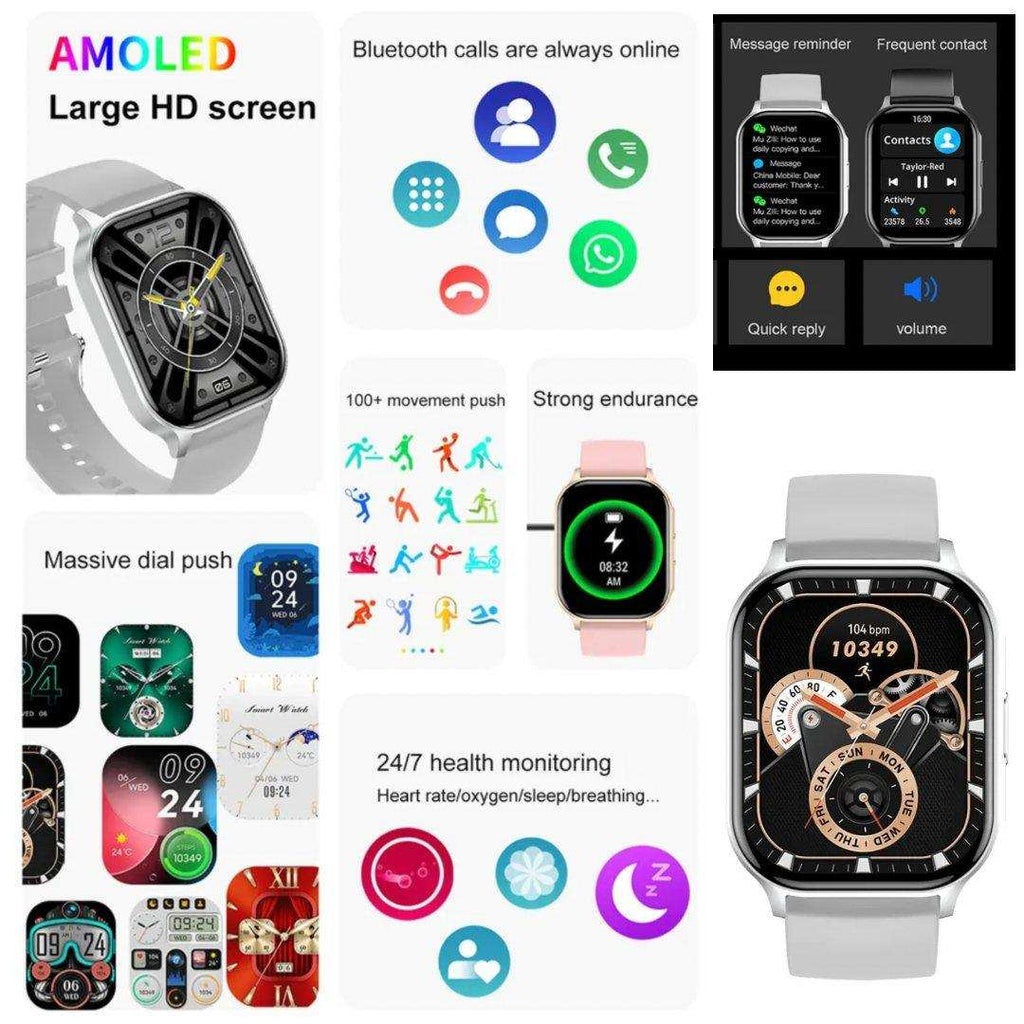 TUTT Classic Smartwatch AMOLED 2.04” Screen | GPS Exercise SpO2 Stress & Sleep Monitoring Calorie & Activity Tracker IP67 Men Women Smart Watch Two Straps Steel+ Rubber H6 - www.Shopthatapp.com