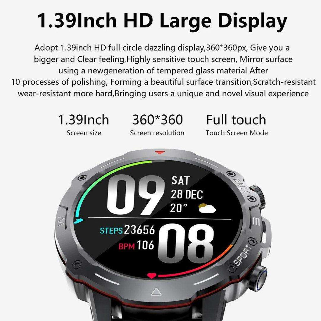 TUTT H9 Men Outdoor Sport Smart Watch with Speaker Activity Fitness Tracker SmartWatch Health Stress & Sleep Monitoring | 128 Memory | AI Voice IP67 GPS Exercise - www.Shopthatapp.com