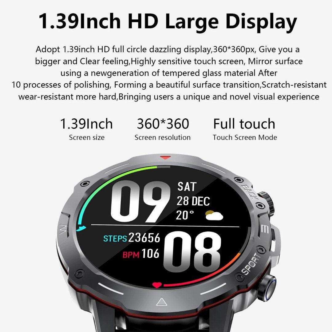 TUTT H9 Men Outdoor Sport Smart Watch with Speaker Activity Fitness Tracker SmartWatch Health Stress & Sleep Monitoring | 128 Memory | AI Voice IP67 GPS Exercise - www.Shopthatapp.com