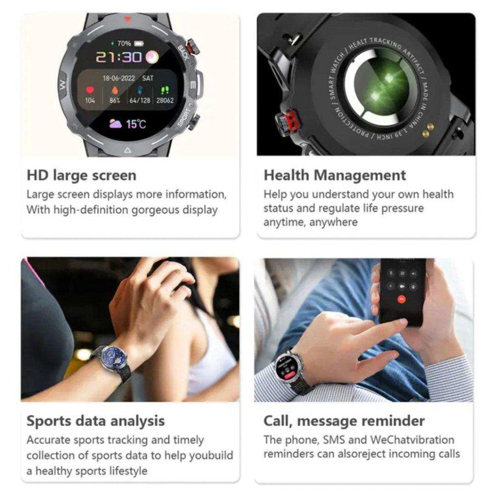 TUTT H9 Men Outdoor Sport Smart Watch with Speaker Activity Fitness Tracker SmartWatch Health Stress & Sleep Monitoring | 128 Memory | AI Voice IP67 GPS Exercise - www.Shopthatapp.com