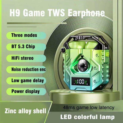 TUTT H9 TWS Wireless Metal Zinc Alloy Gaming Headset with Mic Bt5.3 | Thermometer | Large Battery Capacity Headphone ENC Noise Cancellation Gaming Earbuds 45MS Low Latency Earphone - www.Shopthatapp.com