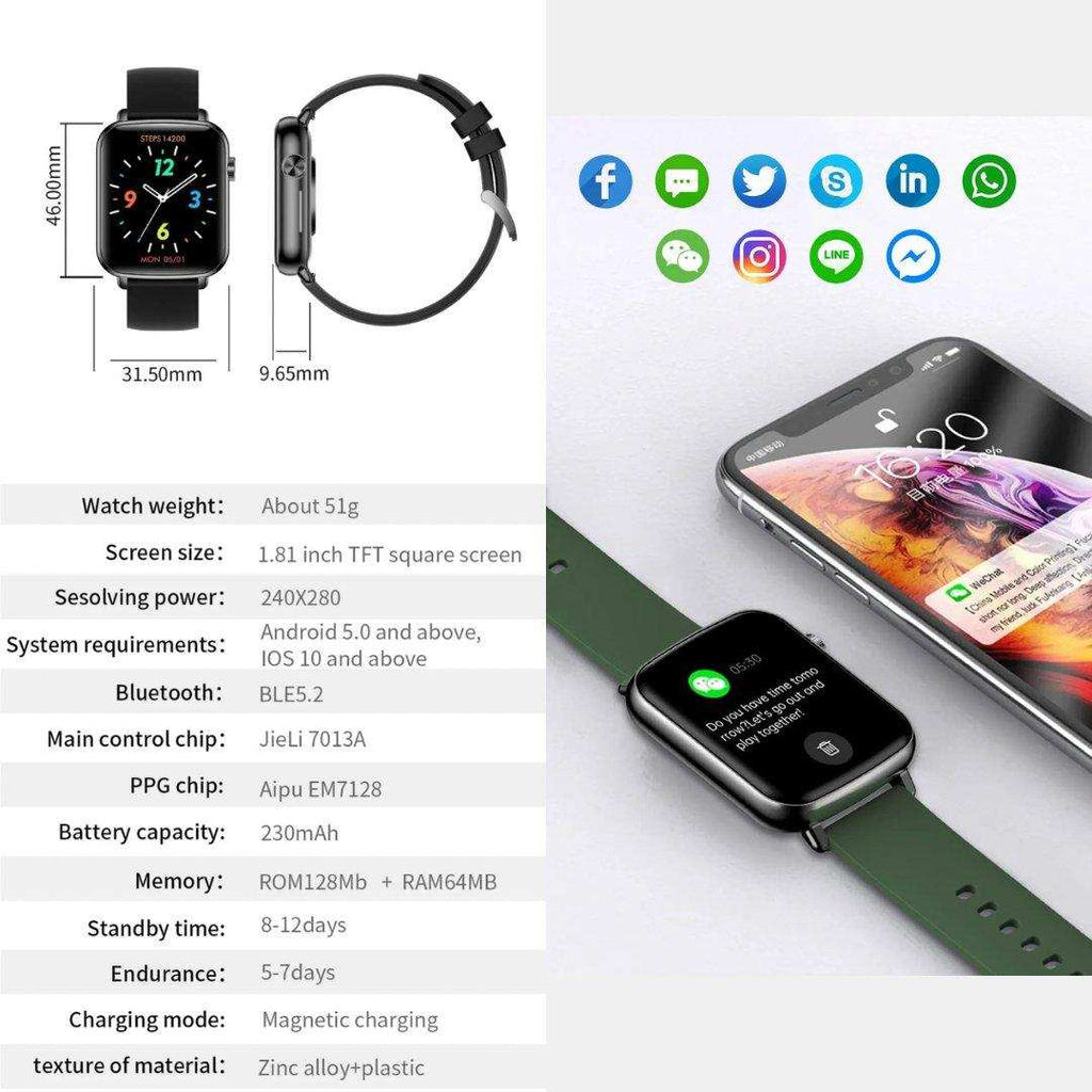 TUTT H90 Men and Women Fashion Smart Watch Reloj BT Call Fashion Design with 1.81 inch HD Screen Heart Rate Monitor Fitness Tracking |Two Straps Rubber &Steel - www.Shopthatapp.com