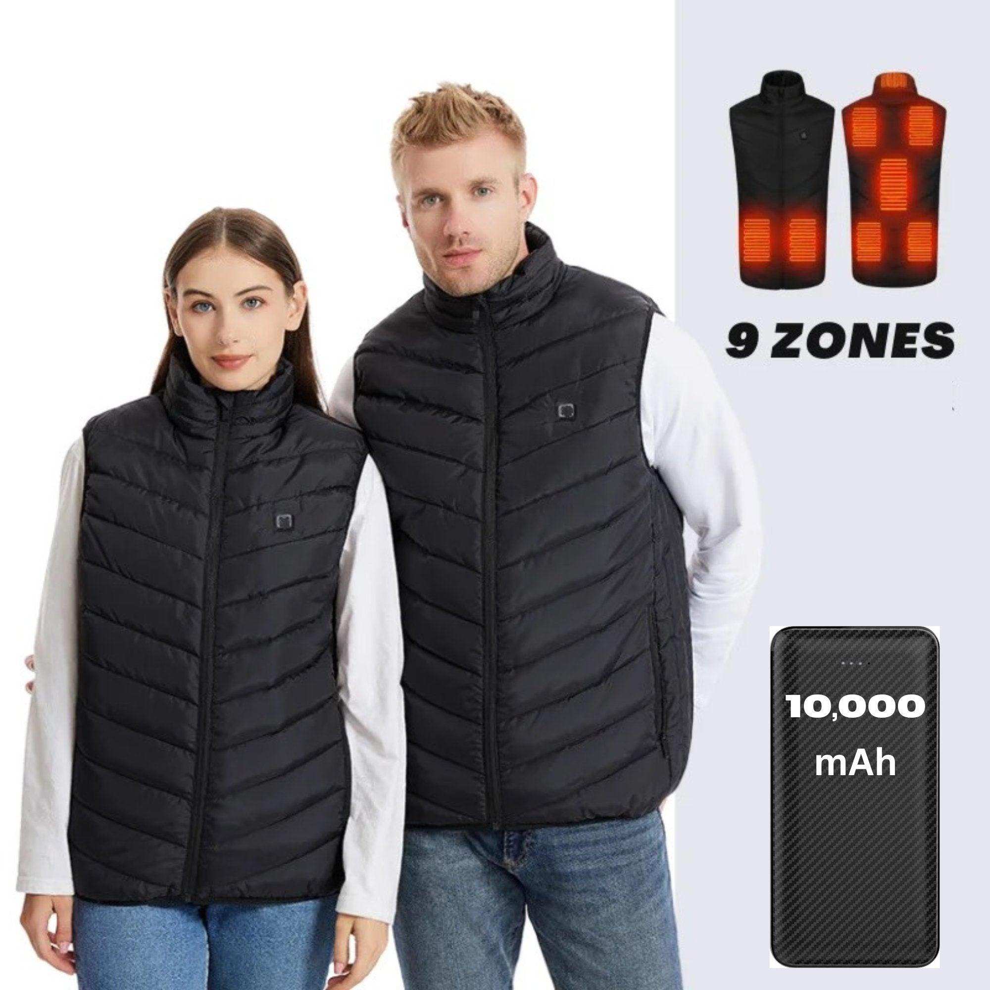 TUTT Heated Vest Jacket Unisex 9 Heat Zones | 10,000 mAh Power Bank | 3 Temperature Levels | Electric Heating Clothing | One Size Large - www.Shopthatapp.com
