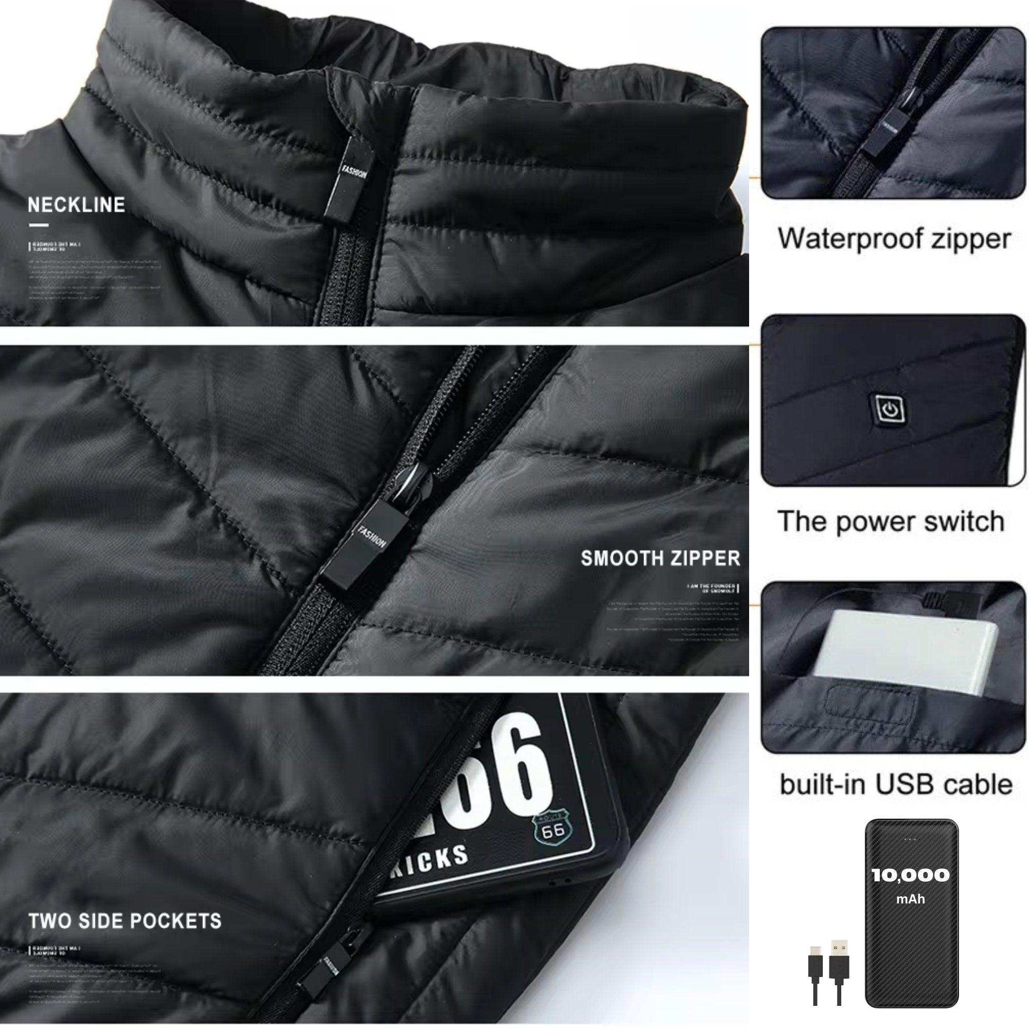 TUTT Heated Vest Jacket Unisex 9 Heat Zones | 10,000 mAh Power Bank | 3 Temperature Levels | Electric Heating Clothing | One Size Large - www.Shopthatapp.com