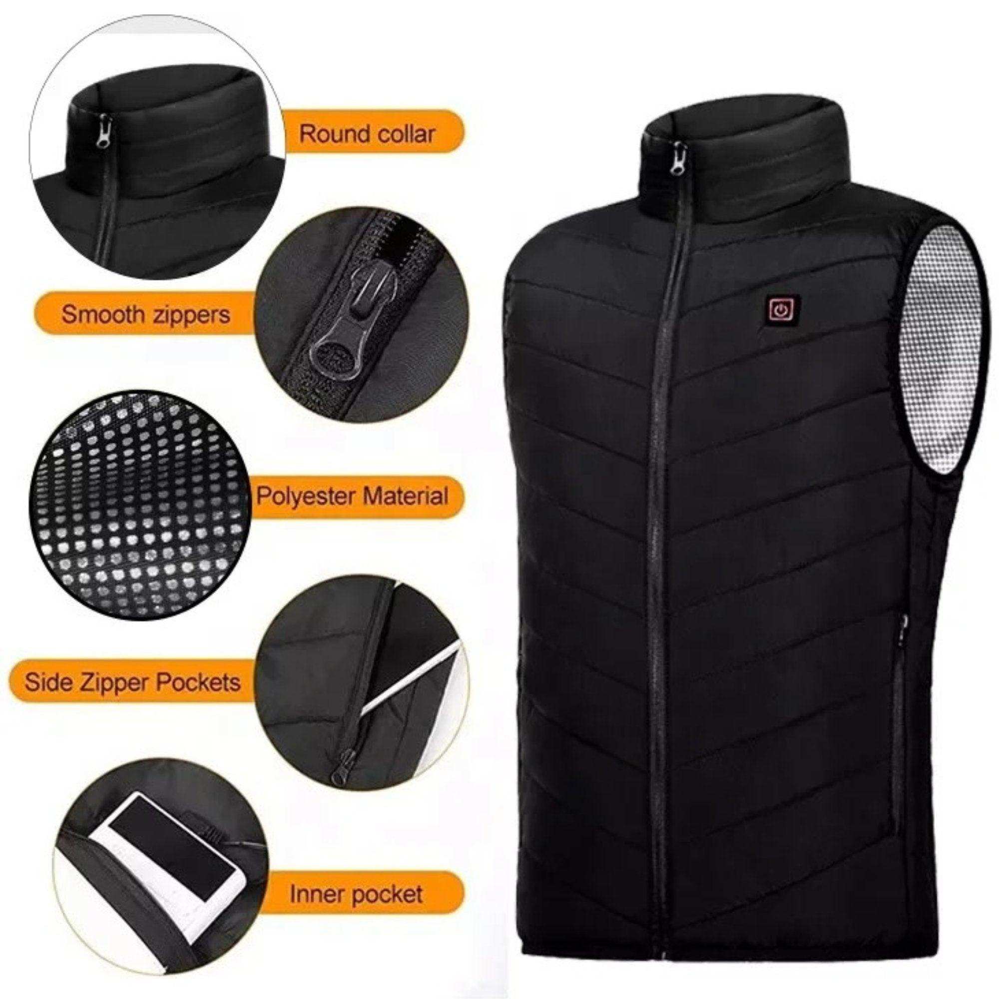 TUTT Heated Vest Jacket Unisex 9 Heat Zones | 10,000 mAh Power Bank | 3 Temperature Levels | Electric Heating Clothing | One Size Large - www.Shopthatapp.com