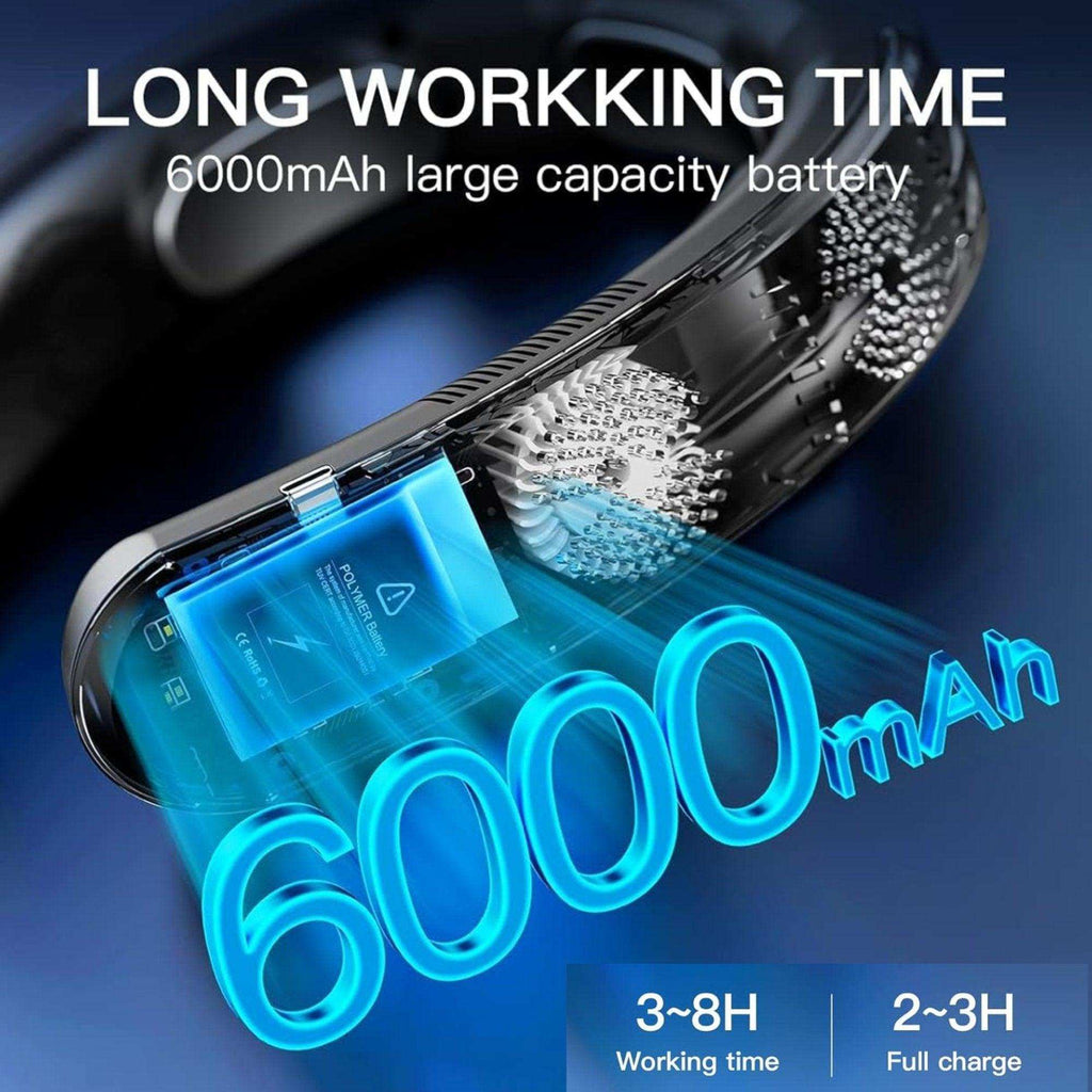 TUTT Heating and Cooling Neck Fan | 3 Semiconductor Plates | 6000 mAh 2 in 1 Wearable Air Conditioner | Metal Shell | Navy Blue - www.Shopthatapp.com