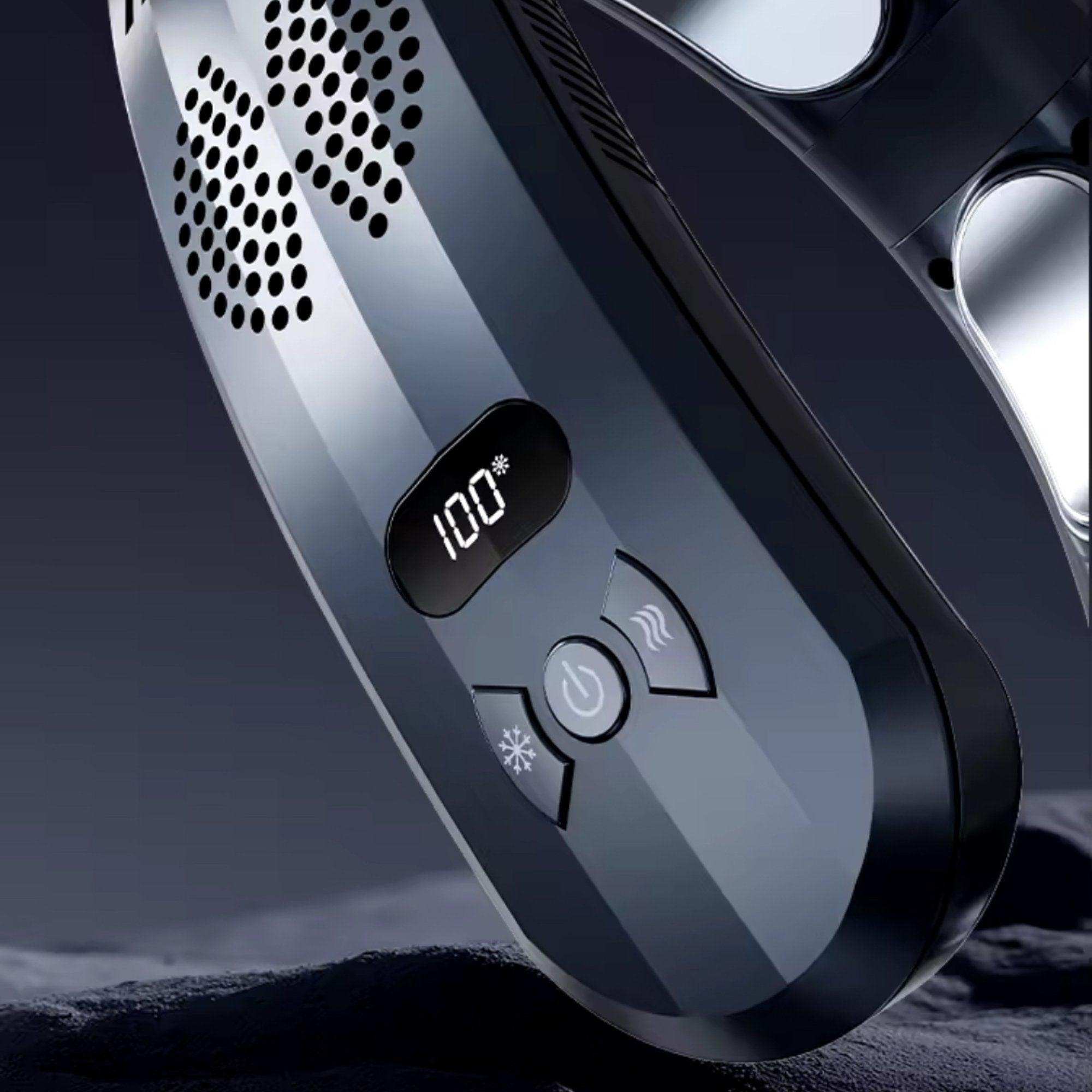 TUTT Heating and Cooling Neck Fan | 3 Semiconductor Plates | 6000 mAh 2 in 1 Wearable Air Conditioner | Metal Shell | Navy Blue - www.Shopthatapp.com