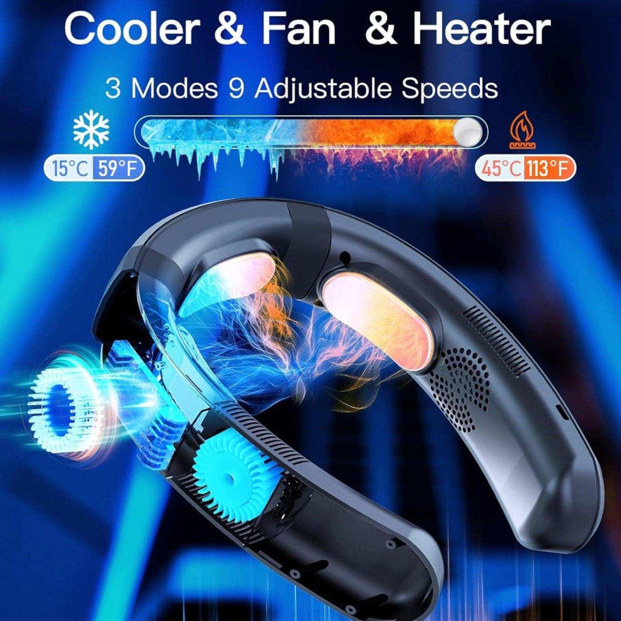 TUTT Heating and Cooling Neck Fan | 3 Semiconductor Plates | 6000 mAh 2 in 1 Wearable Air Conditioner | Metal Shell | Navy Blue - www.Shopthatapp.com