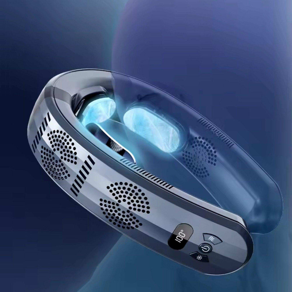 TUTT Heating and Cooling Neck Fan | 3 Semiconductor Plates | 6000 mAh 2 in 1 Wearable Air Conditioner | Metal Shell | Navy Blue - www.Shopthatapp.com