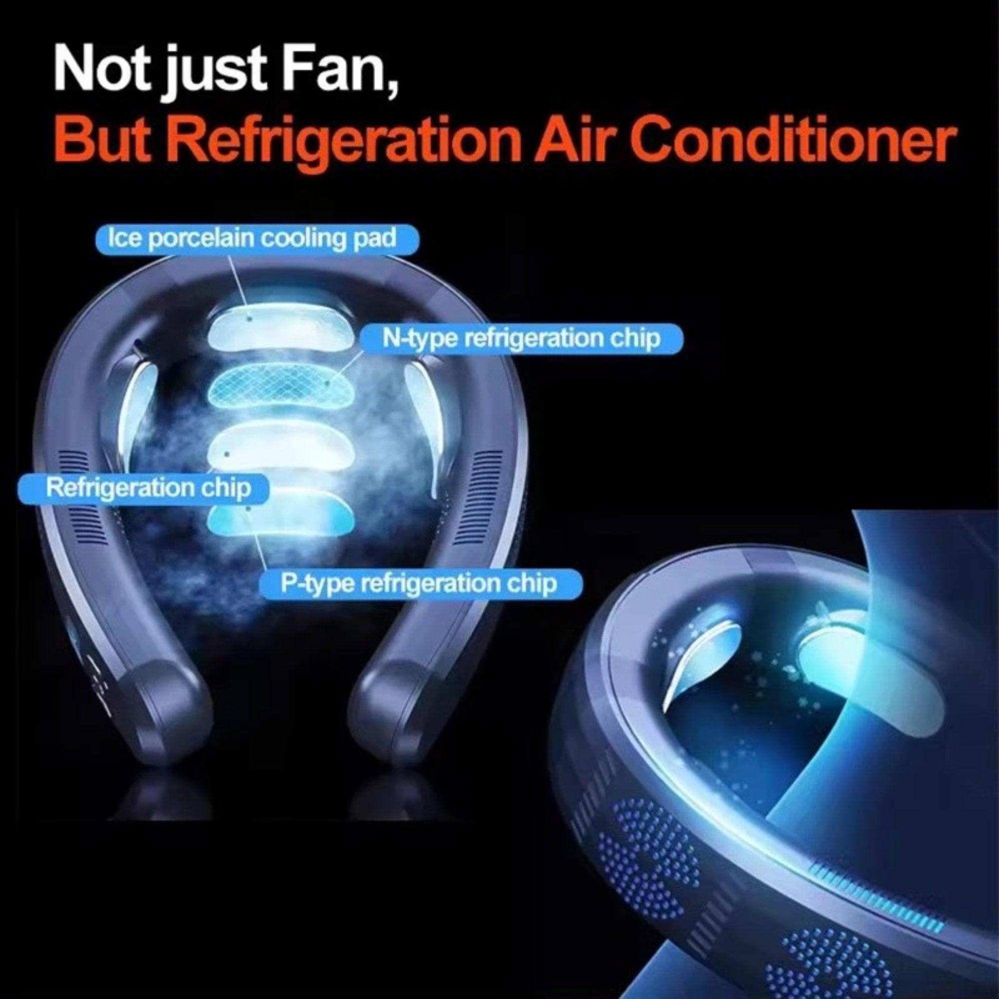 TUTT Heating and Cooling Neck Fan | 3 Semiconductor Plates | 6000 mAh 2 in 1 Wearable Air Conditioner | Metal Shell | Navy Blue - www.Shopthatapp.com
