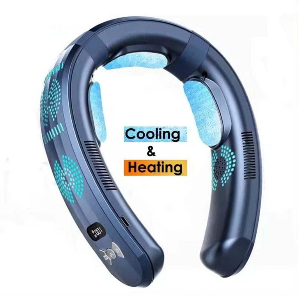 TUTT Heating and Cooling Neck Fan | 3 Semiconductor Plates | 6000 mAh 2 in 1 Wearable Air Conditioner | Metal Shell | Navy Blue - www.Shopthatapp.com