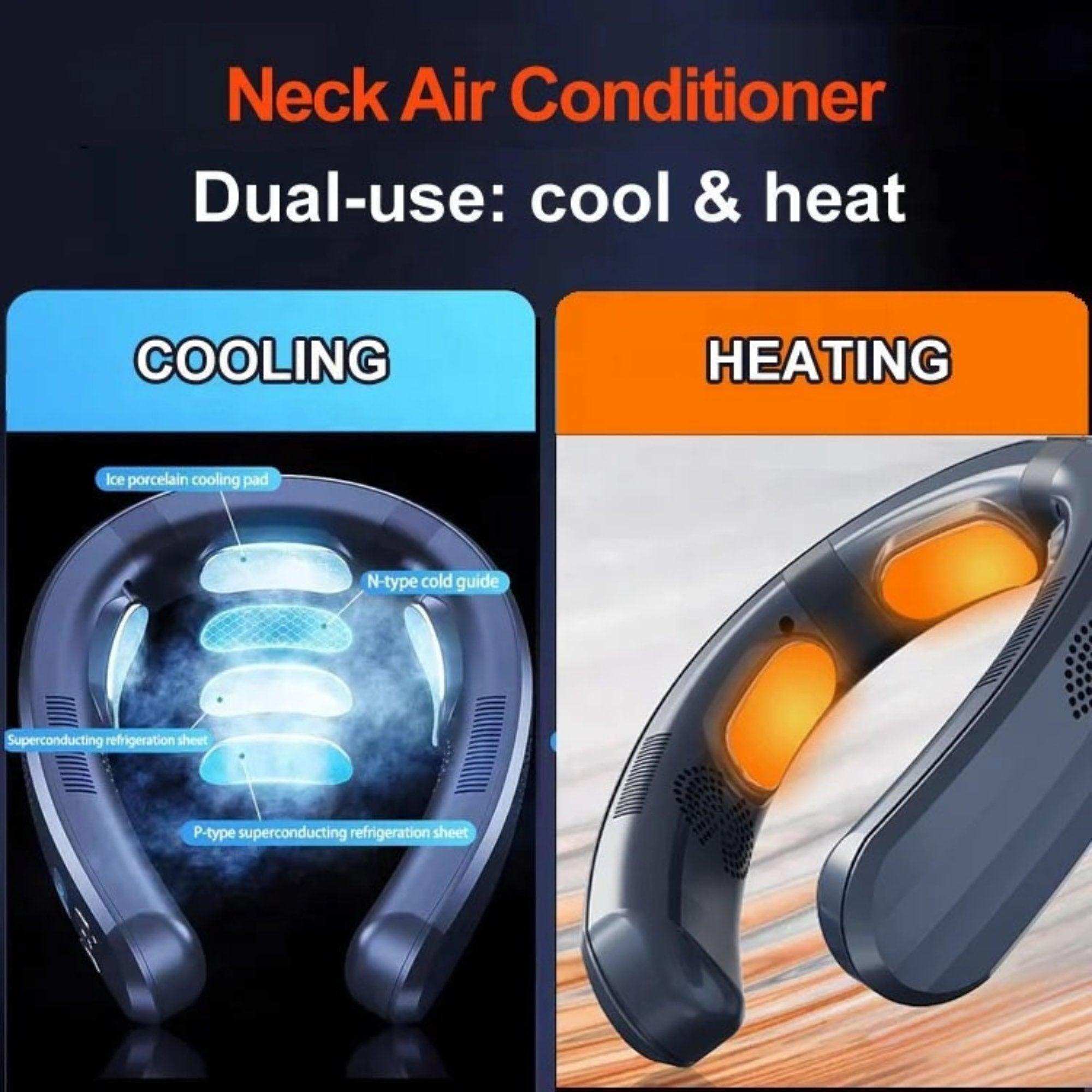 TUTT Heating and Cooling Neck Fan | 3 Semiconductor Plates | 6000 mAh 2 in 1 Wearable Air Conditioner | Metal Shell | Navy Blue - www.Shopthatapp.com