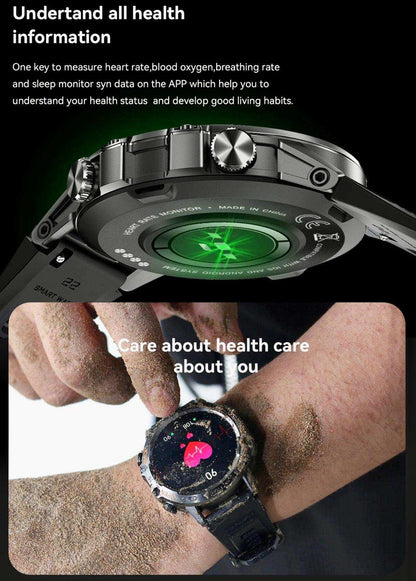 TUTT Smart Watch for Men Metal Case | Military Rugged Smartwatch BT Call Health & Fitness | 2 Straps (Rubber Metal) K52 LIGE - www.Shopthatapp.com