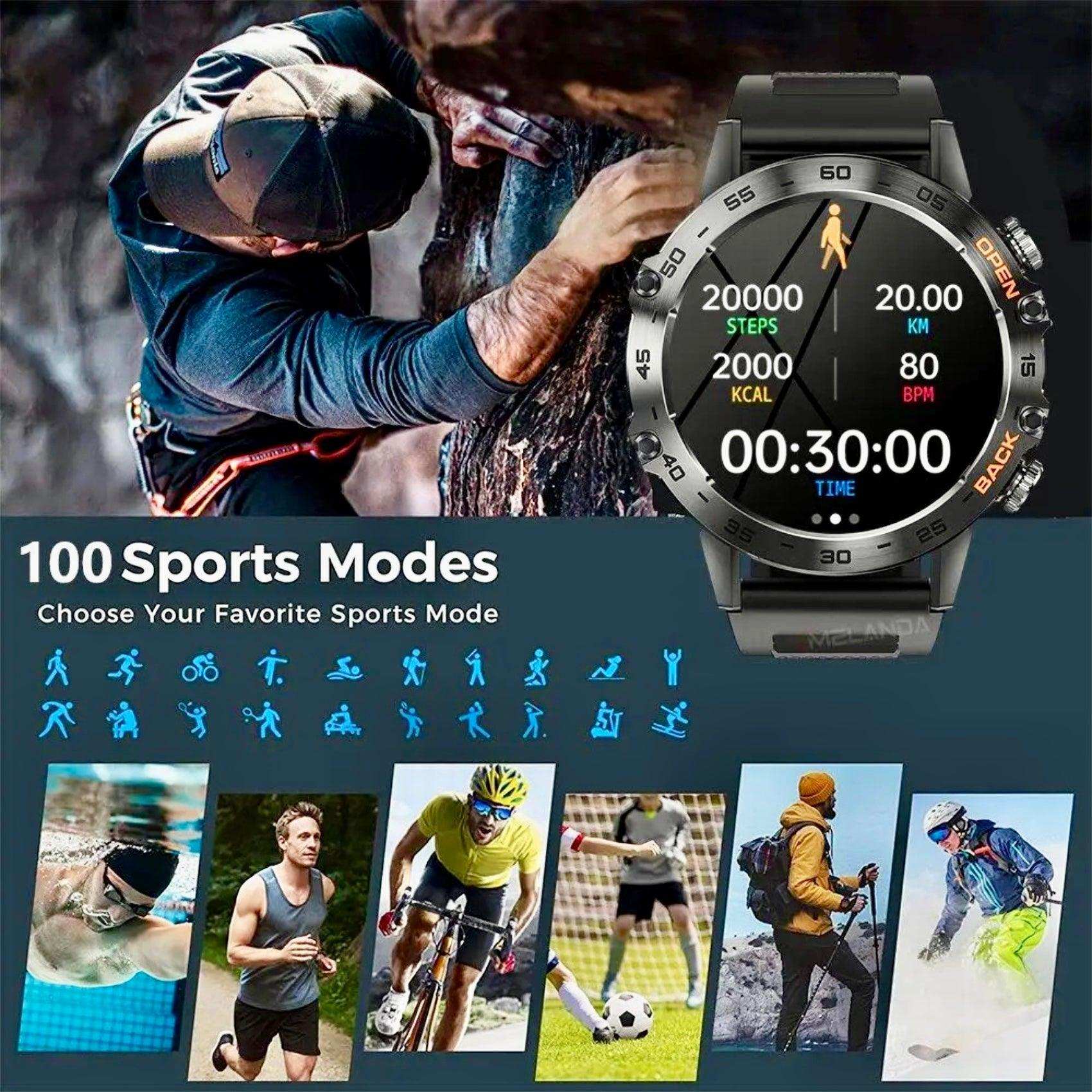 TUTT Smart Watch for Men Metal Case | Military Rugged Smartwatch BT Call Health & Fitness | 2 Straps (Rubber Metal) K52 LIGE - www.Shopthatapp.com