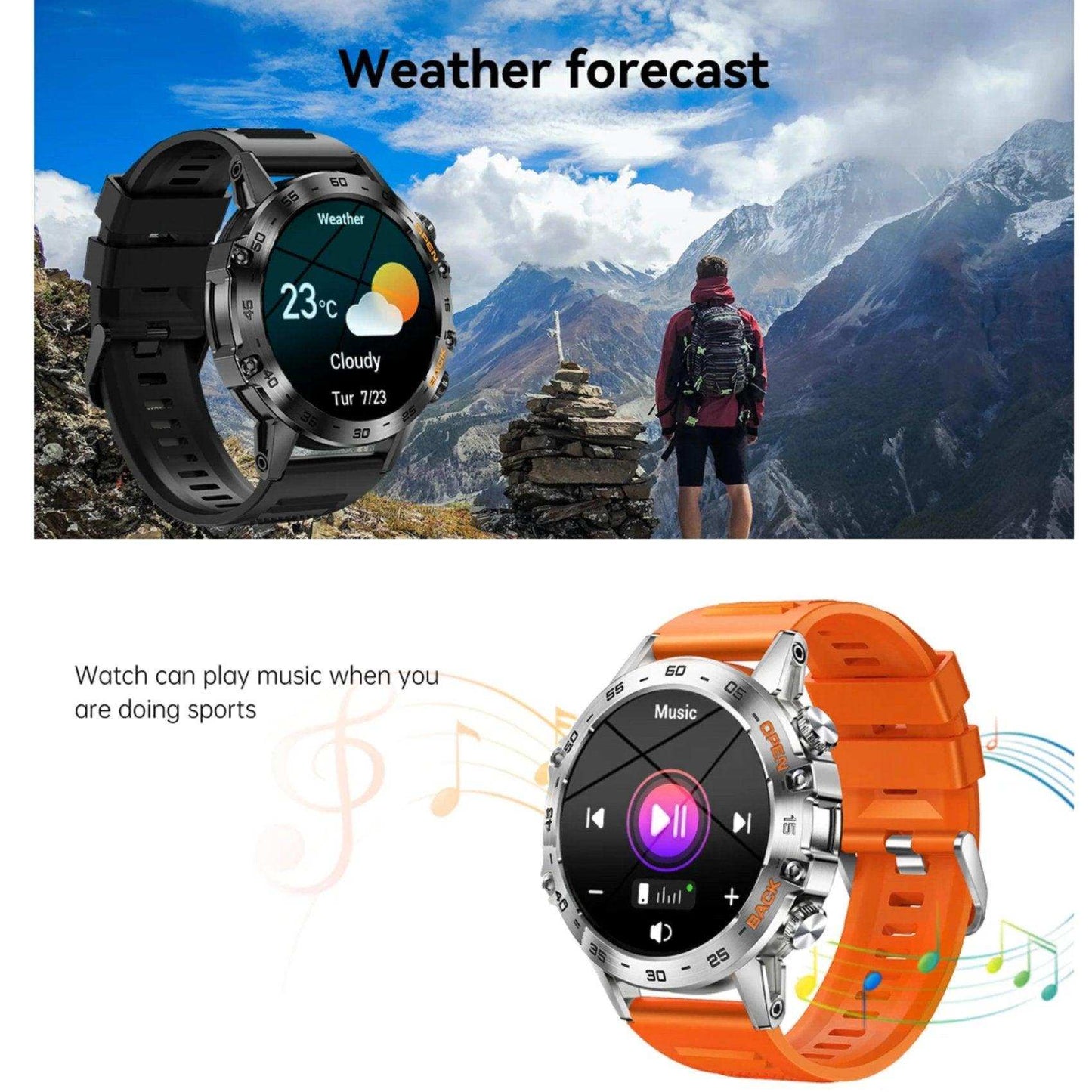TUTT Smart Watch for Men Metal Case | Military Rugged Smartwatch BT Call Health & Fitness | 2 Straps (Rubber Metal) K52 LIGE - www.Shopthatapp.com