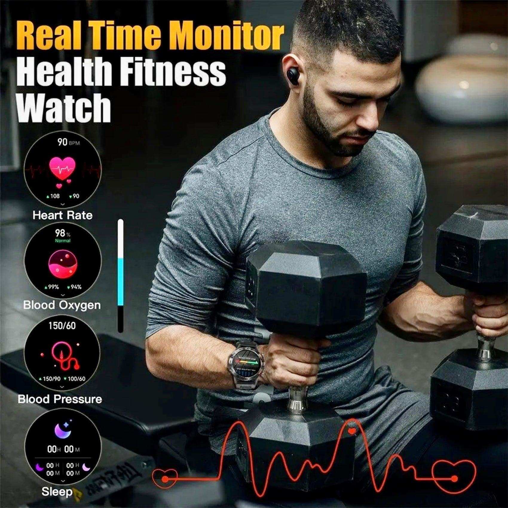 TUTT Smart Watch for Men Metal Case | Military Rugged Smartwatch BT Call Health & Fitness | 2 Straps (Rubber Metal) K52 LIGE - www.Shopthatapp.com