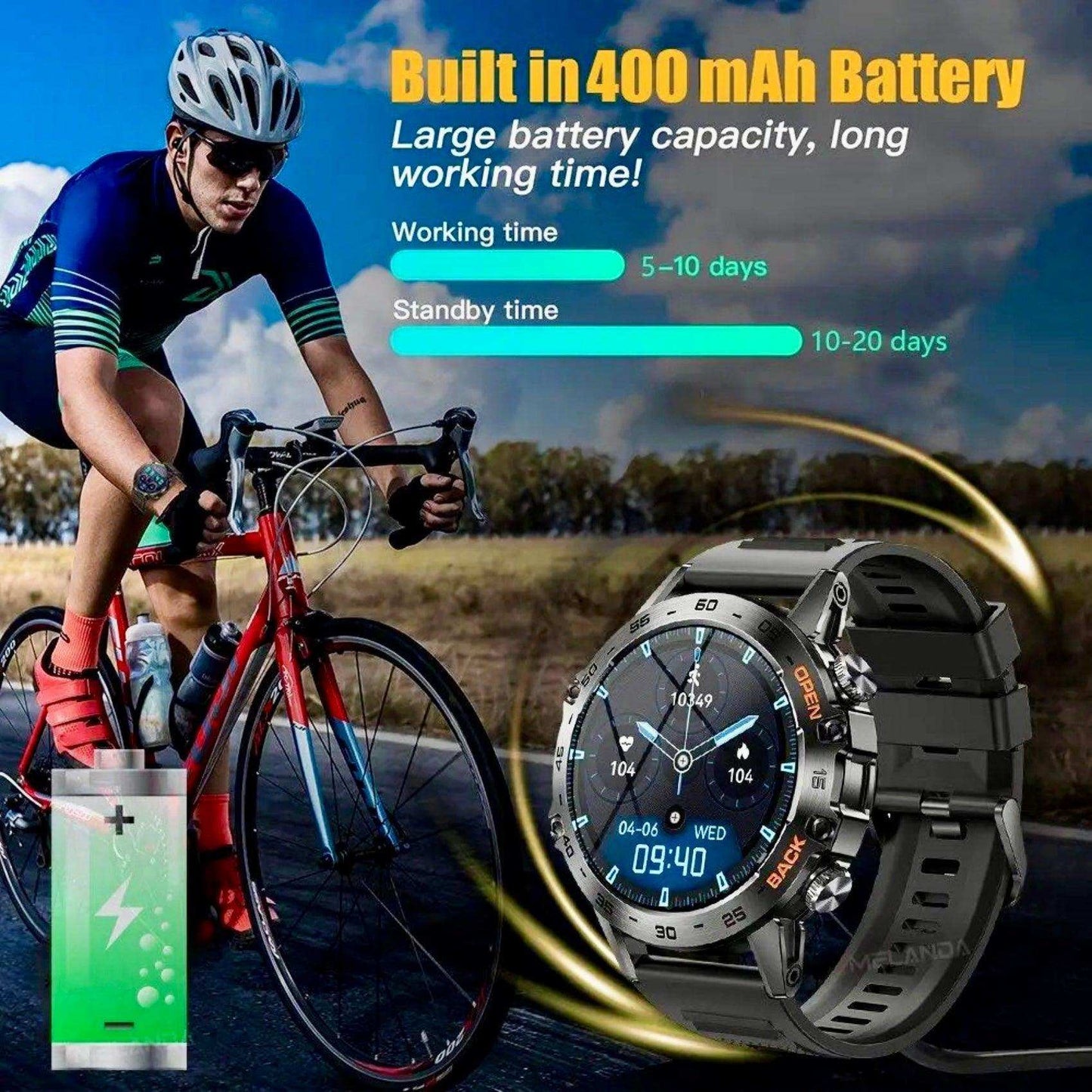 TUTT Smart Watch for Men Metal Case | Military Rugged Smartwatch BT Call Health & Fitness | 2 Straps (Rubber Metal) K52 LIGE - www.Shopthatapp.com