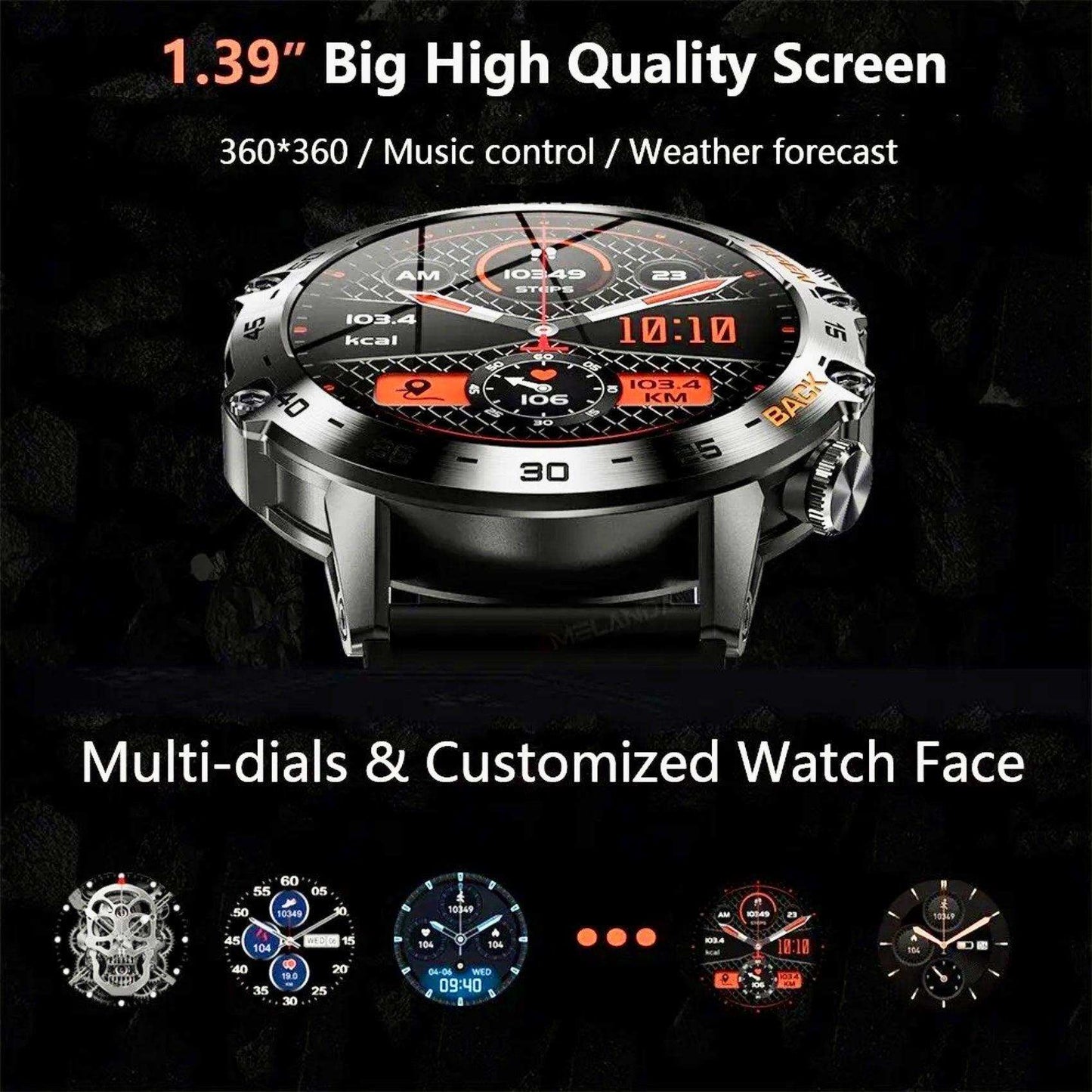 TUTT Smart Watch for Men Metal Case | Military Rugged Smartwatch BT Call Health & Fitness | 2 Straps (Rubber Metal) K52 LIGE - www.Shopthatapp.com