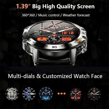 TUTT Smart Watch for Men Metal Case | Military Rugged Smartwatch BT Call Health & Fitness | 2 Straps (Rubber Metal) K52 LIGE - www.Shopthatapp.com